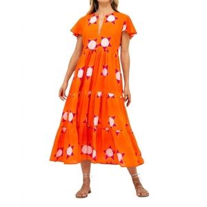 OLIPHANT v neck maxi dress in mela orange boho pink cotton India